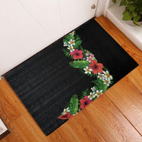 Hawaii Tropical Flowers and Leaves Rubber Doormat Tapa Pattern Colorful Mode LT03 Black - Polynesian Pride