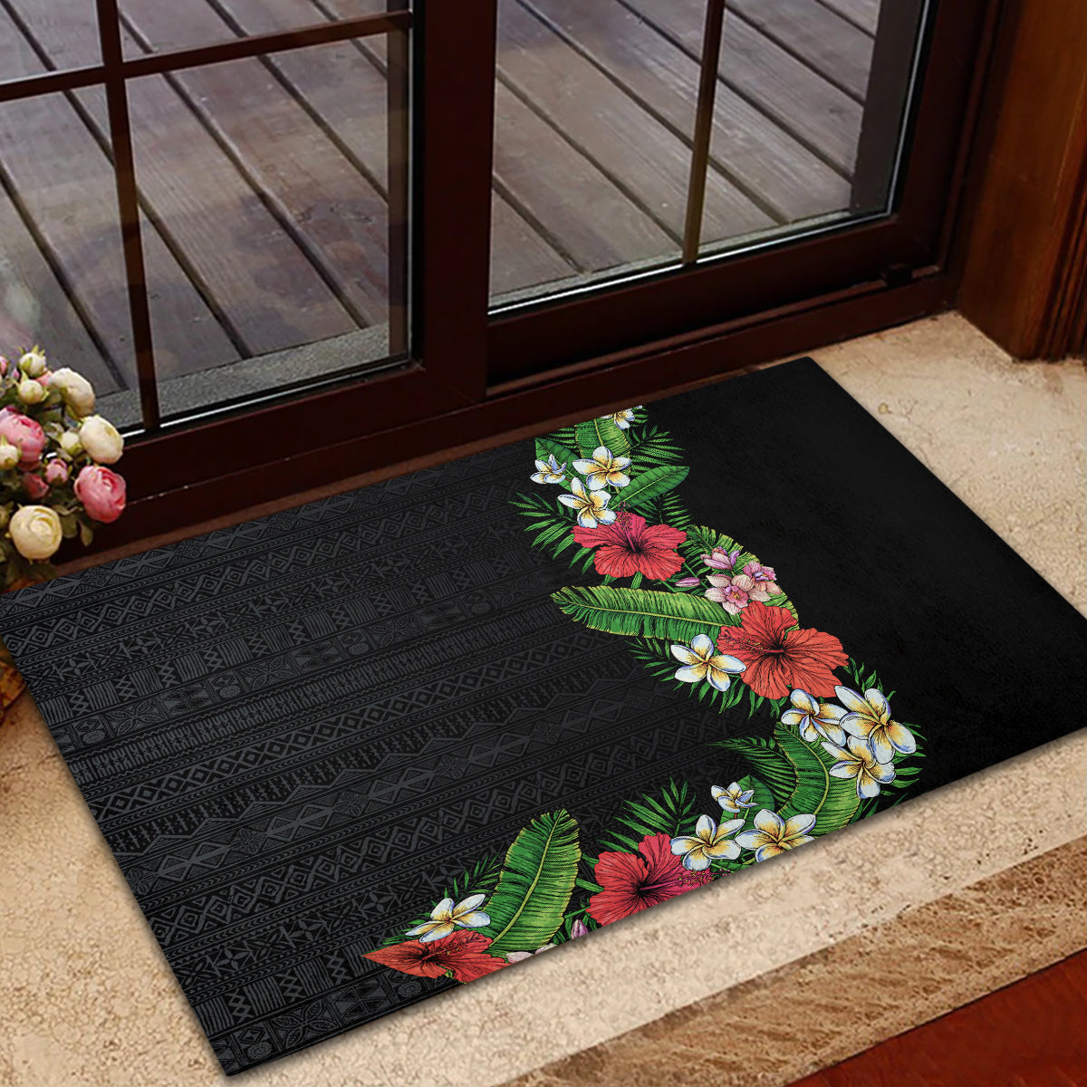 Hawaii Tropical Flowers and Leaves Rubber Doormat Tapa Pattern Colorful Mode LT03 - Polynesian Pride