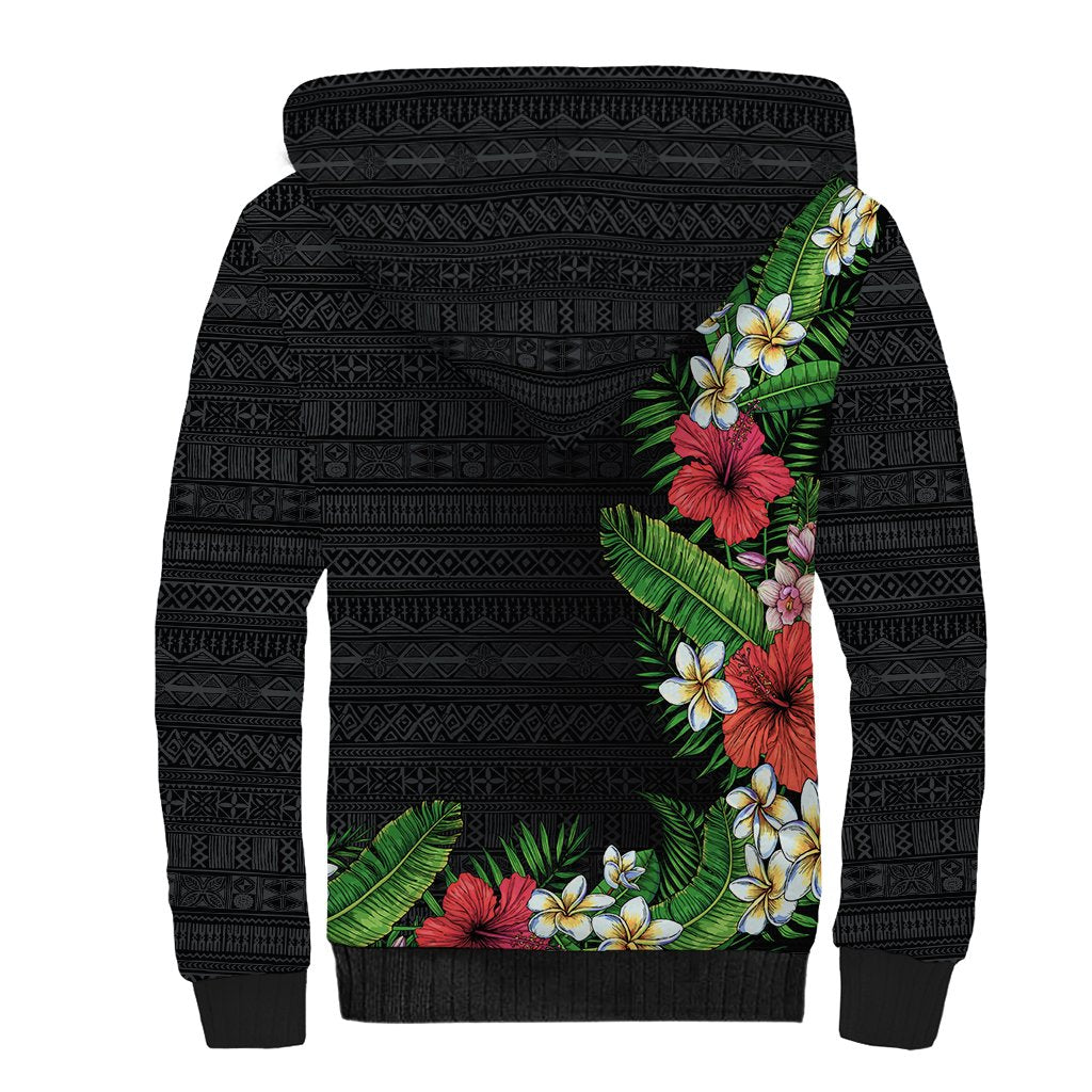Hawaii Tropical Flowers and Leaves Sherpa Hoodie Tapa Pattern Colorful Mode LT03 - Polynesian Pride