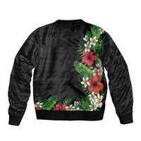 Hawaii Tropical Flowers and Leaves Sleeve Zip Bomber Jacket Tapa Pattern Colorful Mode LT03 - Polynesian Pride