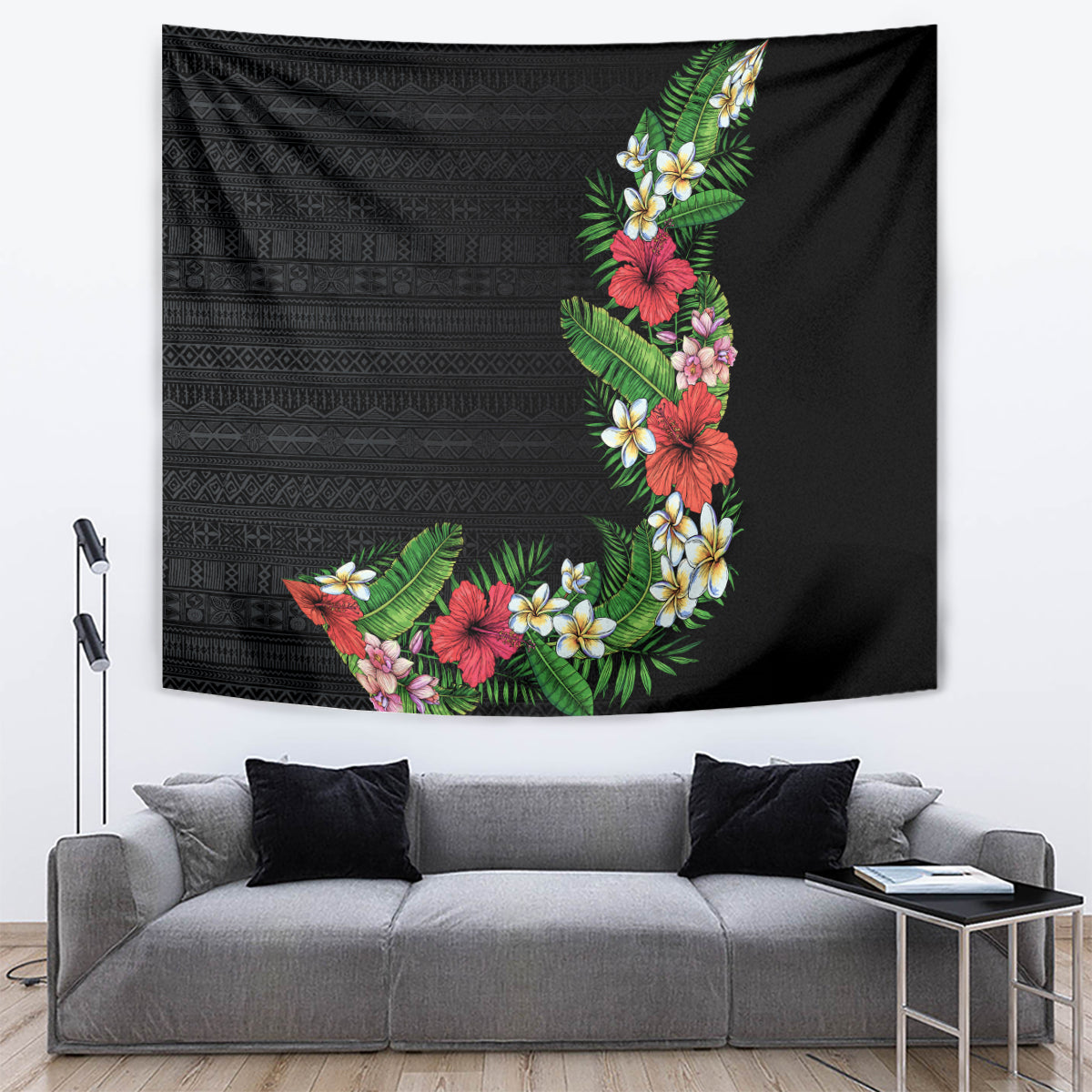 Hawaii Tropical Flowers and Leaves Tapestry Tapa Pattern Colorful Mode