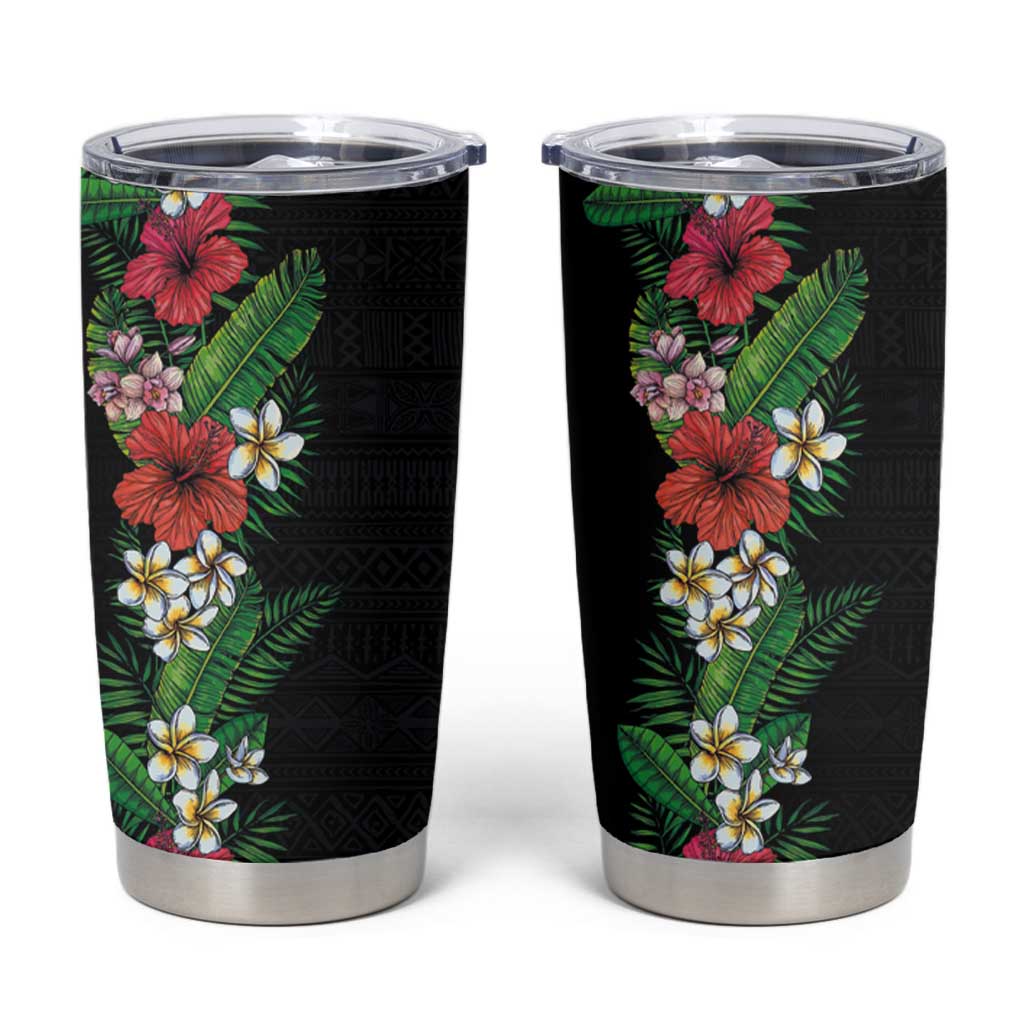 Hawaii Tropical Flowers and Leaves Tumbler Cup Tapa Pattern Colorful Mode