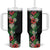 Hawaii Tropical Flowers and Leaves Tumbler With Handle Tapa Pattern Colorful Mode