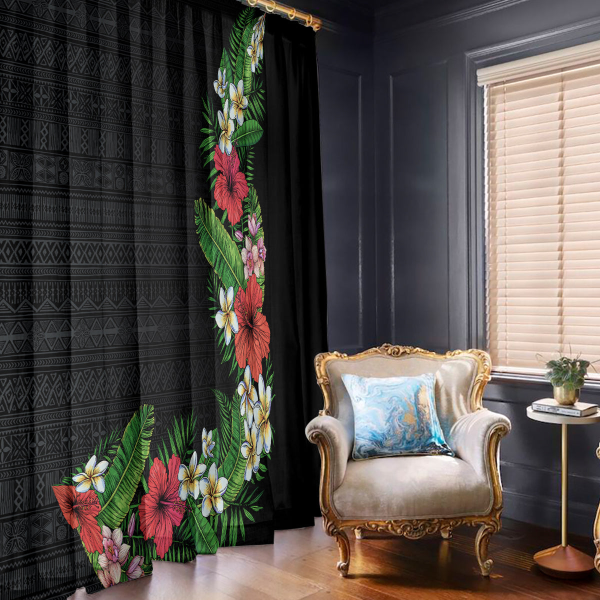 Hawaii Tropical Flowers and Leaves Window Curtain Tapa Pattern Colorful Mode LT03 - Polynesian Pride