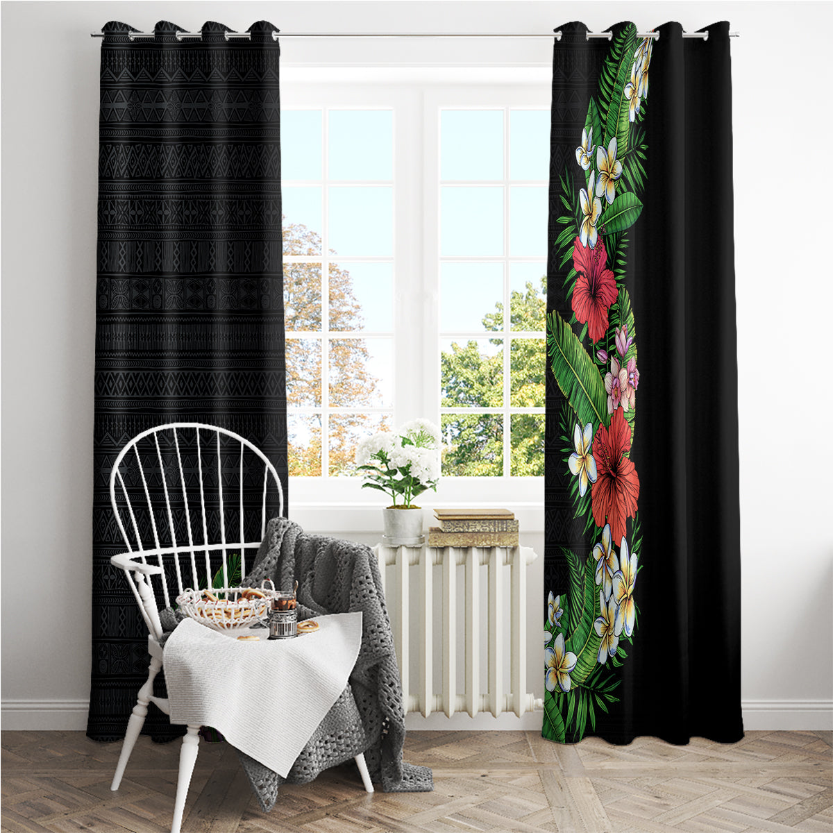 Hawaii Tropical Flowers and Leaves Window Curtain Tapa Pattern Colorful Mode LT03 - Polynesian Pride