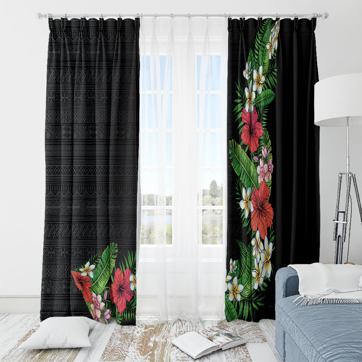 Hawaii Tropical Flowers and Leaves Window Curtain Tapa Pattern Colorful Mode LT03 - Polynesian Pride