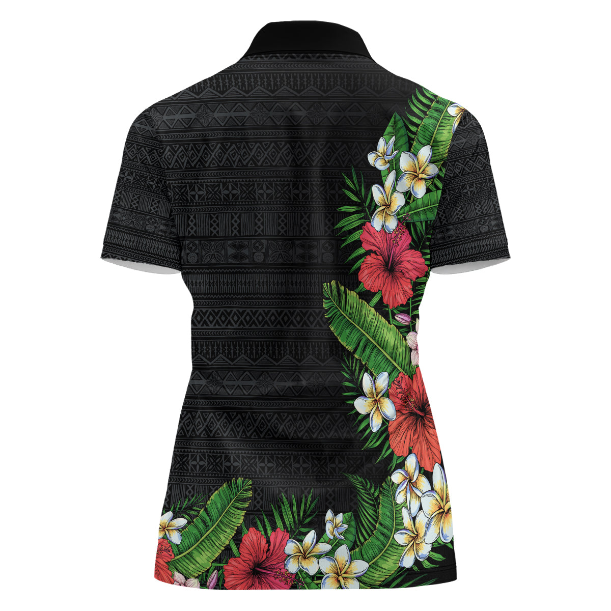 Hawaii Tropical Flowers and Leaves Women Polo Shirt Tapa Pattern Colorful Mode