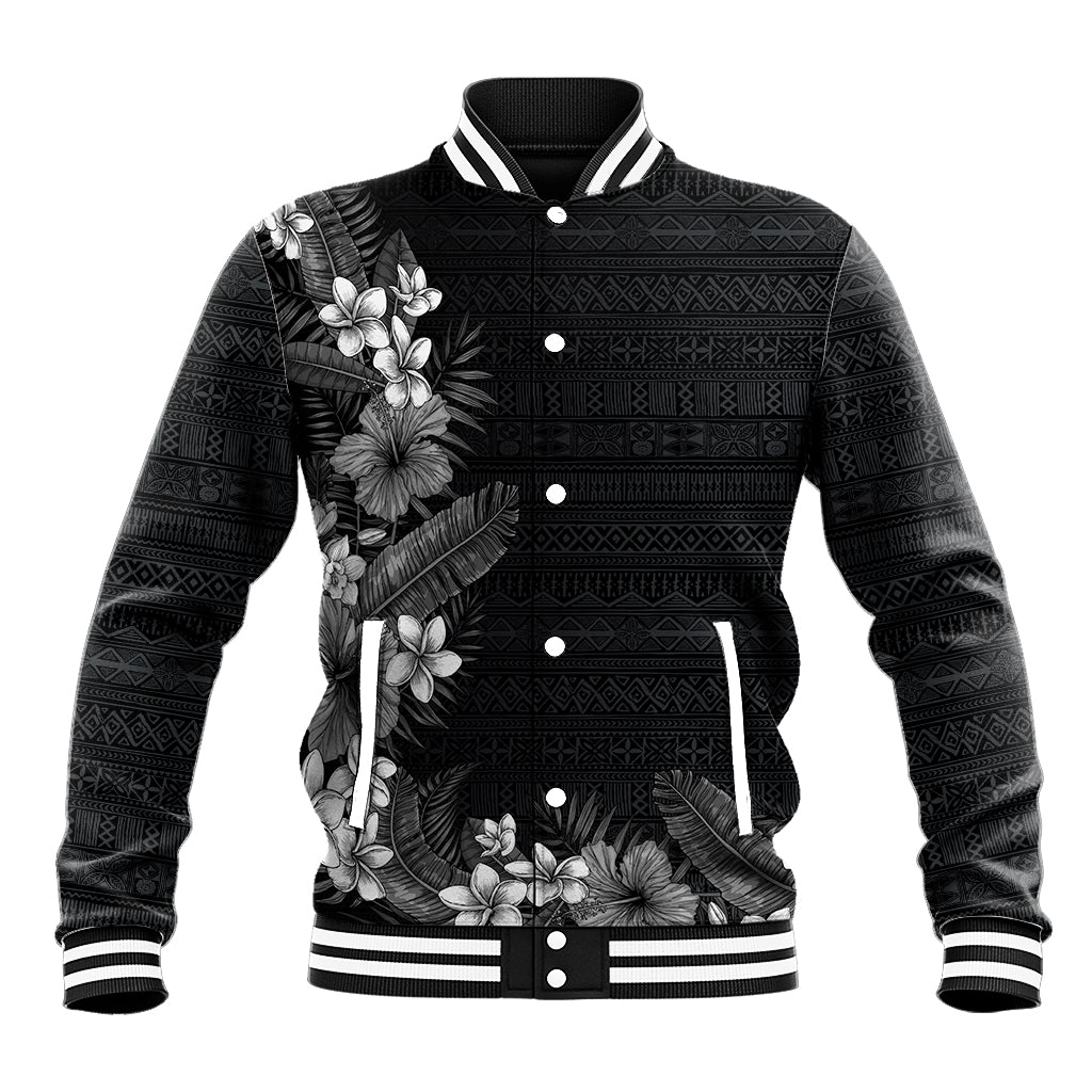 Hawaii Tropical Flowers and Leaves Baseball Jacket Tapa Pattern Grayscale Mode LT03 Unisex Grayscale - Polynesian Pride
