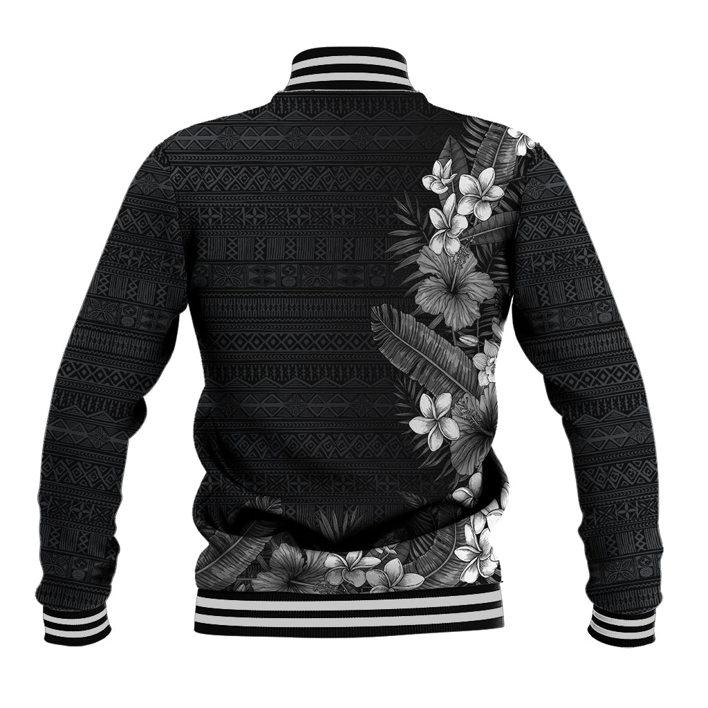 Hawaii Tropical Flowers and Leaves Baseball Jacket Tapa Pattern Grayscale Mode LT03 - Polynesian Pride