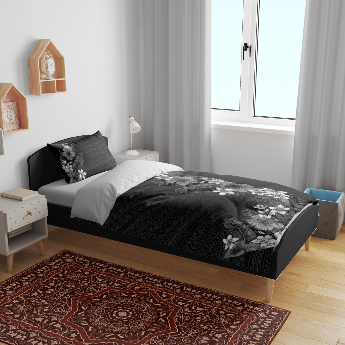 Hawaii Tropical Flowers and Leaves Bedding Set Tapa Pattern Grayscale Mode LT03 - Polynesian Pride