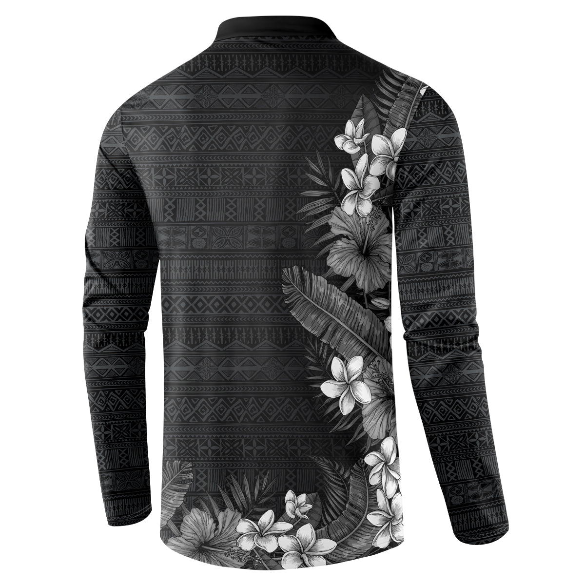 Hawaii Tropical Flowers and Leaves Button Sweatshirt Tapa Pattern Grayscale Mode LT03 - Polynesian Pride