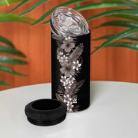 Hawaii Tropical Flowers and Leaves 4 in 1 Can Cooler Tumbler Tapa Pattern Grayscale Mode