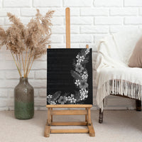 Hawaii Tropical Flowers and Leaves Canvas Wall Art Tapa Pattern Grayscale Mode LT03 - Polynesian Pride