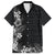 Hawaii Tropical Flowers and Leaves Family Matching Long Sleeve Bodycon Dress and Hawaiian Shirt Tapa Pattern Grayscale Mode