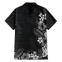 Hawaii Tropical Flowers and Leaves Family Matching Off The Shoulder Long Sleeve Dress and Hawaiian Shirt Tapa Pattern Grayscale Mode LT03 - Polynesian Pride
