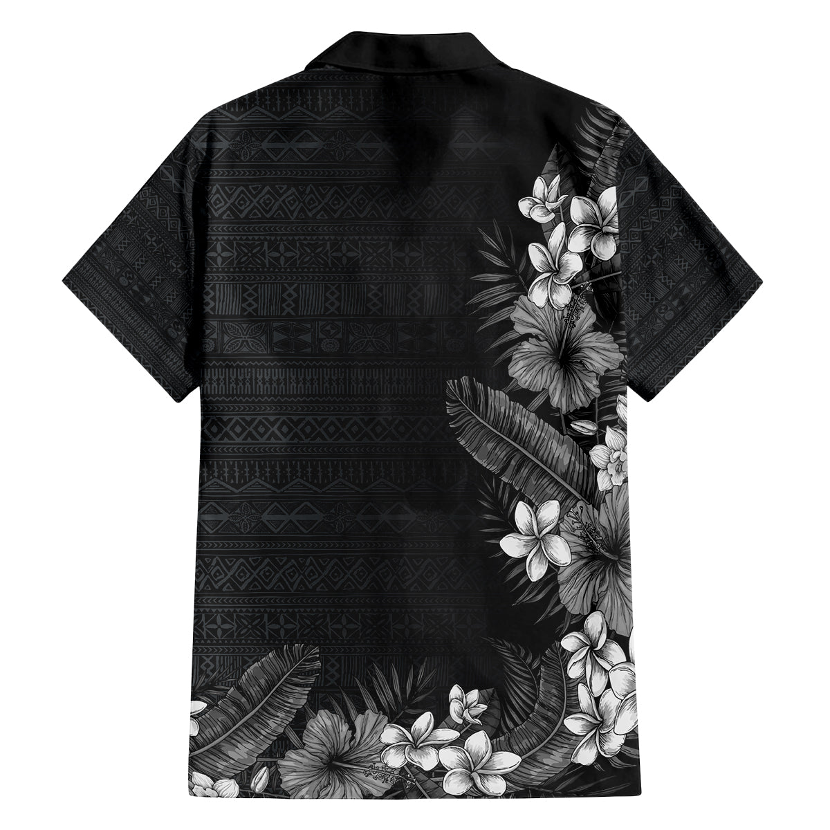 Hawaii Tropical Flowers and Leaves Family Matching Off Shoulder Maxi Dress and Hawaiian Shirt Tapa Pattern Grayscale Mode LT03 - Polynesian Pride