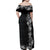 Hawaii Tropical Flowers and Leaves Family Matching Off Shoulder Maxi Dress and Hawaiian Shirt Tapa Pattern Grayscale Mode