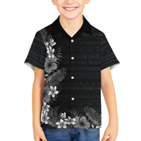 Hawaii Tropical Flowers and Leaves Family Matching Puletasi and Hawaiian Shirt Tapa Pattern Grayscale Mode LT03 Son's Shirt Grayscale - Polynesian Pride