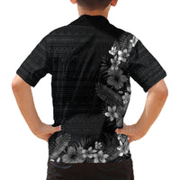 Hawaii Tropical Flowers and Leaves Family Matching Summer Maxi Dress and Hawaiian Shirt Tapa Pattern Grayscale Mode