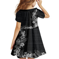 Hawaii Tropical Flowers and Leaves Family Matching Tank Maxi Dress and Hawaiian Shirt Tapa Pattern Grayscale Mode