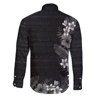 Hawaii Tropical Flowers and Leaves Family Matching Tank Maxi Dress and Hawaiian Shirt Tapa Pattern Grayscale Mode