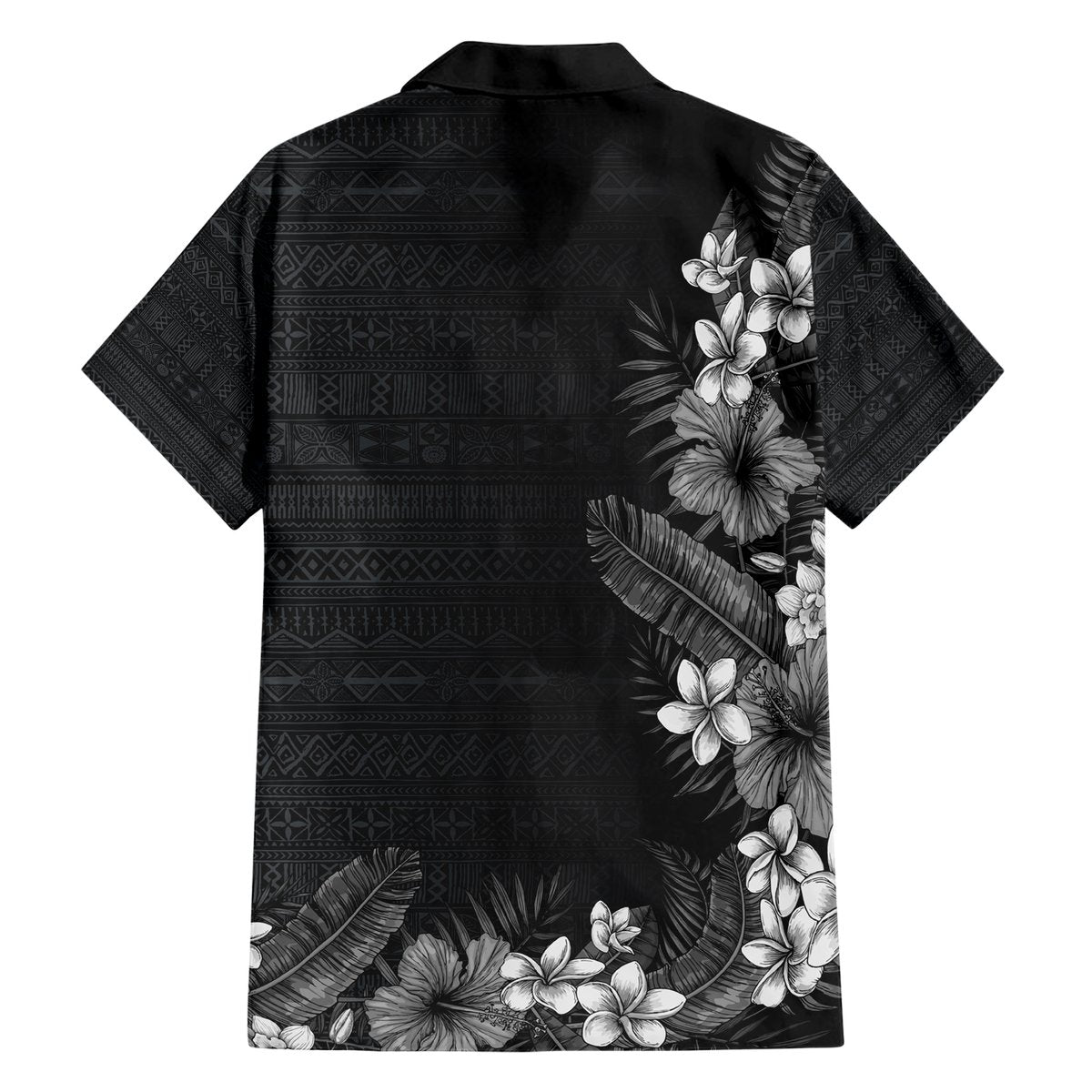 Hawaii Tropical Flowers and Leaves Hawaiian Shirt Tapa Pattern Grayscale Mode LT03 - Polynesian Pride