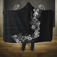 Hawaii Tropical Flowers and Leaves Hooded Blanket Tapa Pattern Grayscale Mode LT03 One Size Grayscale - Polynesian Pride
