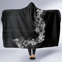 Hawaii Tropical Flowers and Leaves Hooded Blanket Tapa Pattern Grayscale Mode LT03 - Polynesian Pride