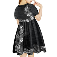 Hawaii Tropical Flowers and Leaves Kid Short Sleeve Dress Tapa Pattern Grayscale Mode