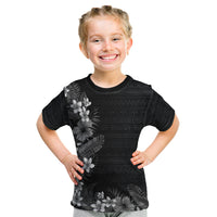 Hawaii Tropical Flowers and Leaves Kid T Shirt Tapa Pattern Grayscale Mode