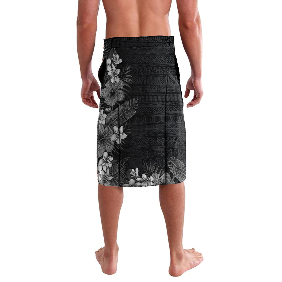 Hawaii Tropical Flowers and Leaves Lavalava Tapa Pattern Grayscale Mode LT03 - Polynesian Pride