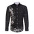 Hawaii Tropical Flowers and Leaves Long Sleeve Button Shirt Tapa Pattern Grayscale Mode