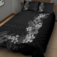 Hawaii Tropical Flowers and Leaves Quilt Bed Set Tapa Pattern Grayscale Mode LT03 - Polynesian Pride