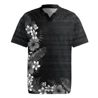 Hawaii Tropical Flowers and Leaves Rugby Jersey Tapa Pattern Grayscale Mode LT03 Grayscale - Polynesian Pride