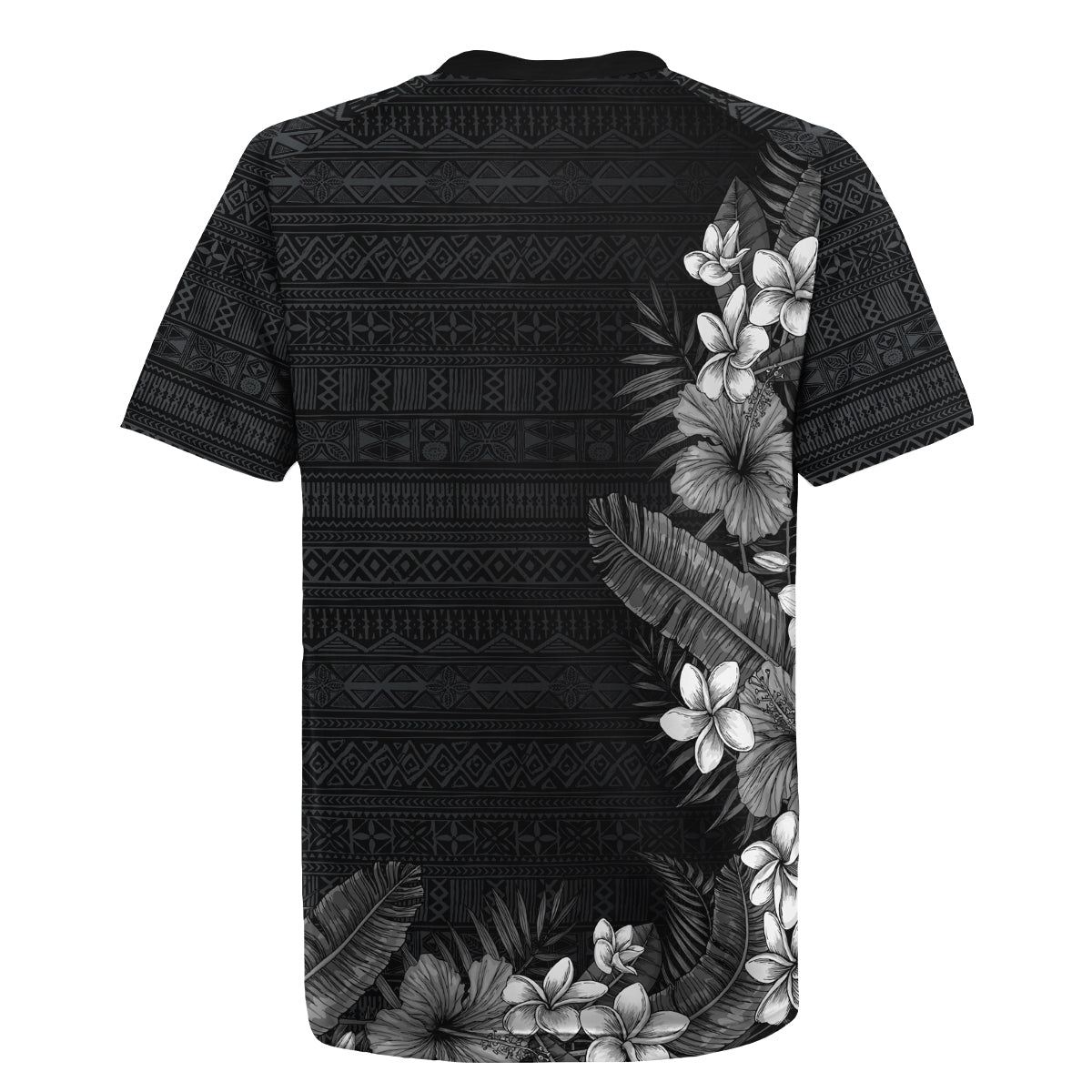 Hawaii Tropical Flowers and Leaves Rugby Jersey Tapa Pattern Grayscale Mode LT03 - Polynesian Pride