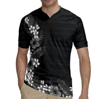 Hawaii Tropical Flowers and Leaves Rugby Jersey Tapa Pattern Grayscale Mode LT03 - Polynesian Pride