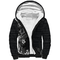 Hawaii Tropical Flowers and Leaves Sherpa Hoodie Tapa Pattern Grayscale Mode LT03 Unisex Grayscale - Polynesian Pride