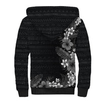Hawaii Tropical Flowers and Leaves Sherpa Hoodie Tapa Pattern Grayscale Mode LT03 - Polynesian Pride