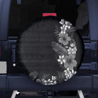 Hawaii Tropical Flowers and Leaves Spare Tire Cover Tapa Pattern Grayscale Mode LT03 - Polynesian Pride