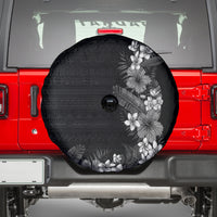 Hawaii Tropical Flowers and Leaves Spare Tire Cover Tapa Pattern Grayscale Mode LT03 - Polynesian Pride