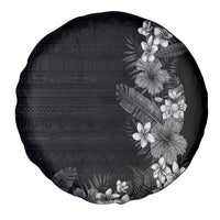 Hawaii Tropical Flowers and Leaves Spare Tire Cover Tapa Pattern Grayscale Mode LT03 - Polynesian Pride