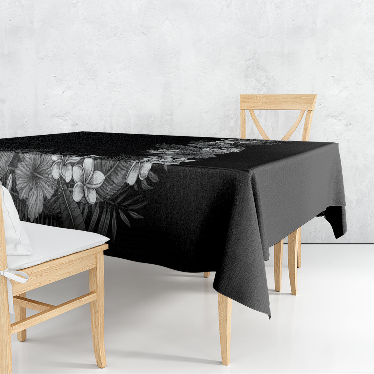 Hawaii Tropical Flowers and Leaves Tablecloth Tapa Pattern Grayscale Mode LT03 - Polynesian Pride