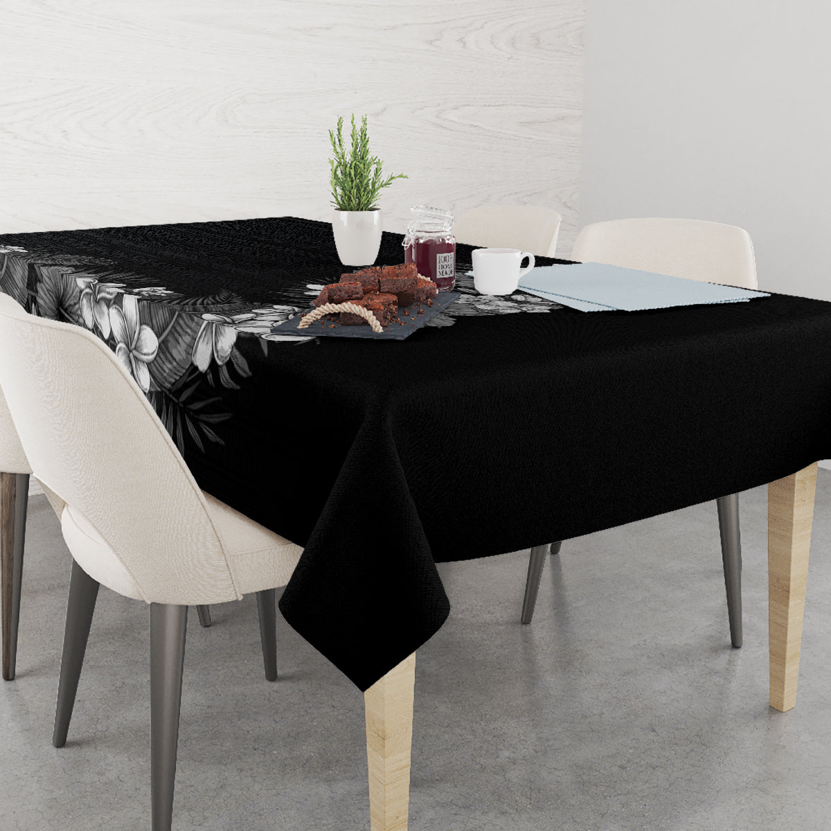 Hawaii Tropical Flowers and Leaves Tablecloth Tapa Pattern Grayscale Mode LT03 - Polynesian Pride