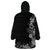 Hawaii Tropical Flowers and Leaves Wearable Blanket Hoodie Tapa Pattern Grayscale Mode