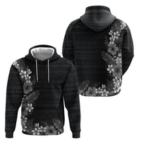 Hawaii Tropical Flowers and Leaves Zip Hoodie Tapa Pattern Grayscale Mode