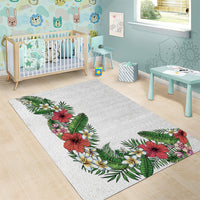Hawaii Tropical Flowers and Leaves Area Rug Tapa Pattern White Mode