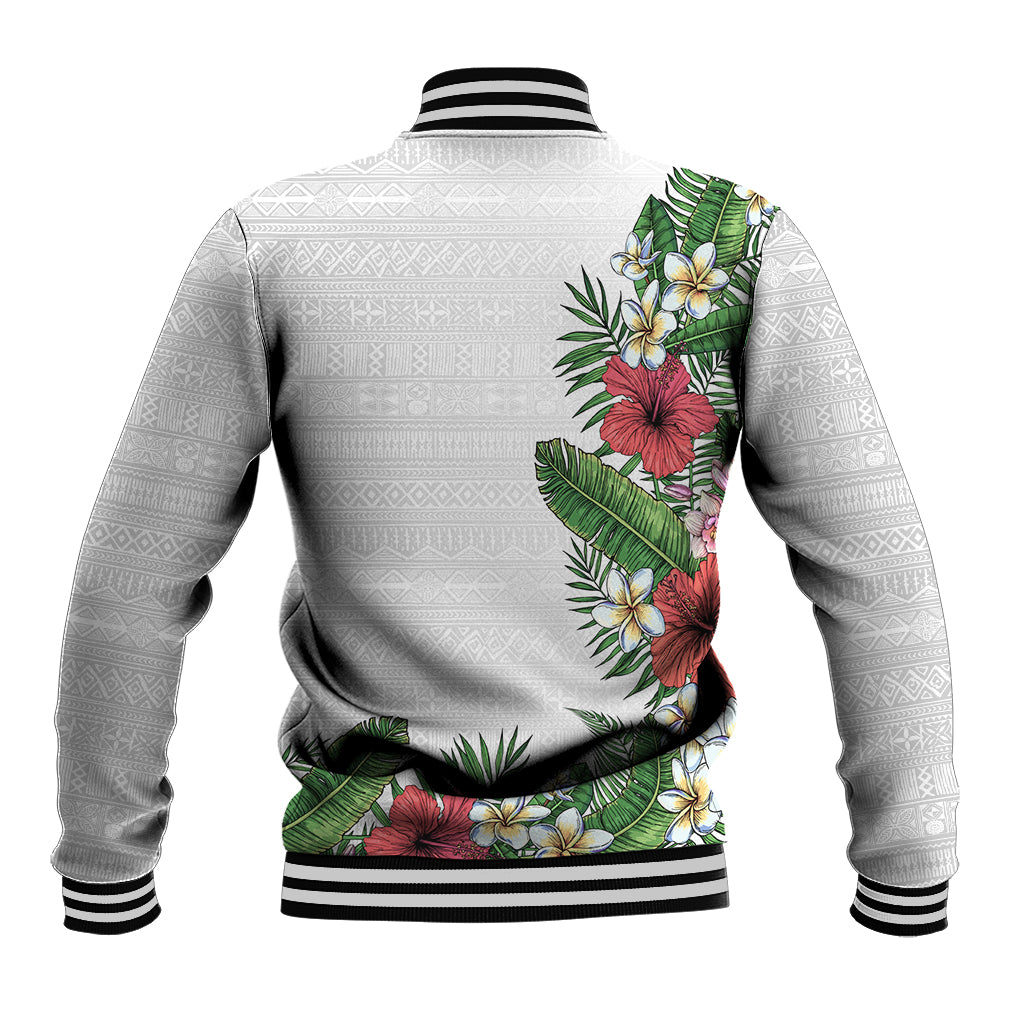 Hawaii Tropical Flowers and Leaves Baseball Jacket Tapa Pattern White Mode LT03 - Polynesian Pride