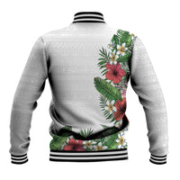 Hawaii Tropical Flowers and Leaves Baseball Jacket Tapa Pattern White Mode LT03 - Polynesian Pride