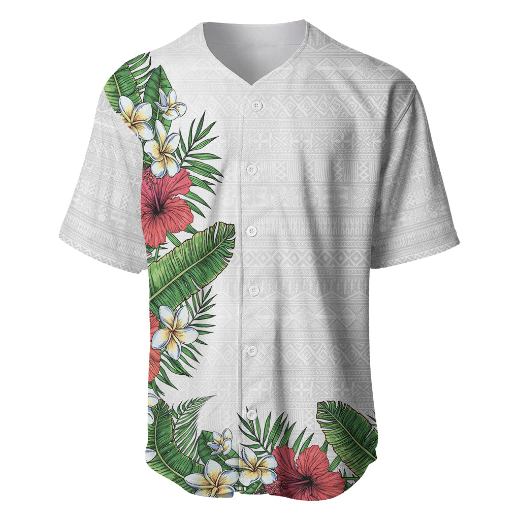 Hawaii Tropical Flowers and Leaves Baseball Jersey Tapa Pattern White Mode