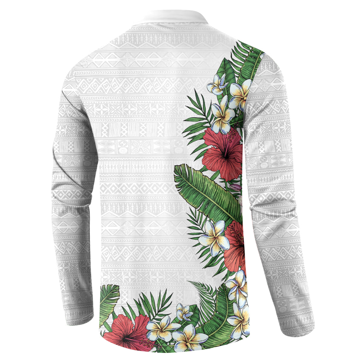 Hawaii Tropical Flowers and Leaves Button Sweatshirt Tapa Pattern White Mode LT03 - Polynesian Pride